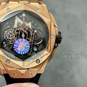 BBF Factory Hublot Big Bang Sang Bleu II 45mm 418.OX.1108.RX.MXM19 Rose Gold Black Rubber Strap Black Skeletonized Dial 7 0bdc7803 21a2 4ee4 9f1c 91758d54eab6 Clean Factory Watch