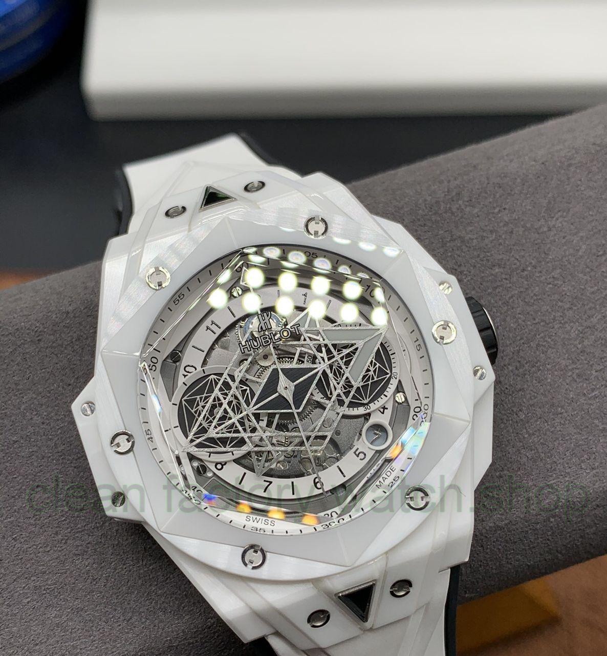 BBF Factory Hublot Big Bang Sang Bleu II 45mm 418.HX.2001.RX.MXM2 White Ceramics White Rubber Strap White Skeletonized Dial 3 1272a8bc ebe0 4d51 9f09 fb092c5799f1 Clean Factory Watch