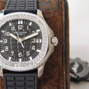 PPF Factory Patek Philippe Aquanaut 35.6mm 5068 Diamond Bezel Black Rubber Strap Black Dial