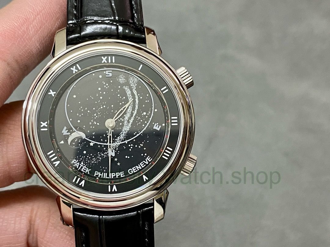 PP Factory Patek Philippe Celestial Moon 44mm 6102R-001 Leather Black Dial 1 7dab1aba e673 4dbf a677 cadeb6676b98 Clean Factory Watch