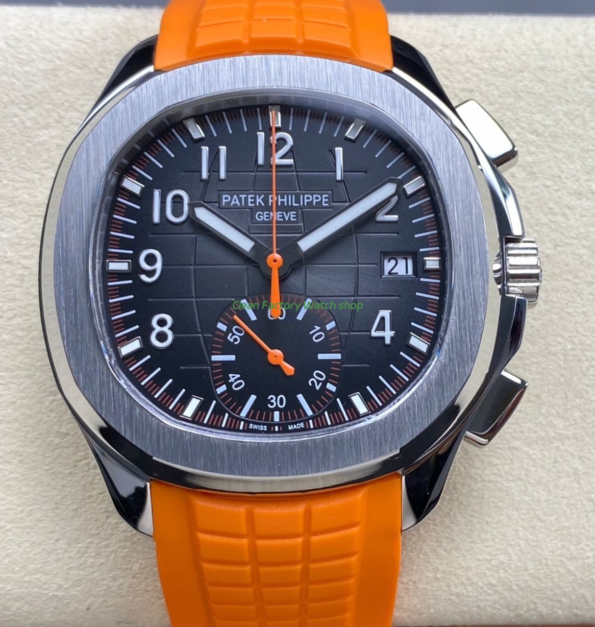 MMA Factory Patek Philippe Aquanaut 5968A 001 42.2mm Steel Orange Rubber Strap Black Dial 4 Clean Factory Watch
