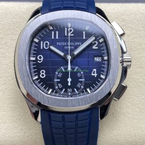 MMA Factory Patek Philippe Aquanaut 5968G 001 42.2mm White Gold Blue Rubber Strap Arabic Numerals Blue Dial 11 Clean Factory Watch