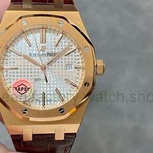 APS Factory “Counterweight” Audemars Piguet Royal Oak Selfwinding 41mm 15400OR.OO.D088CR.01 Rose Gold Leather Strap Silver Dial