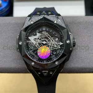 BBF Factory Hublot Big Bang Sang Bleu II 45mm 418.CX.1114.RX.MXM20 Black Ceramics Black Rubber Strap Black Skeletonized Dial 3 b5d47a97 a76e 4fd9 8375 b69e42702c74 Clean Factory Watch