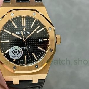 APS Factory “Counterweight” Audemars Piguet Royal Oak Selfwinding 41mm 15400OR.OO.D002CR.01 Rose Gold Leather Strap Black Dial