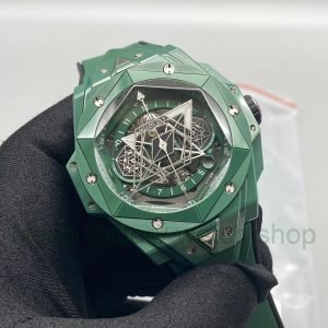BBF Factory Hublot Big Bang Sang Bleu II 45mm 418.GX.5207.RX.MXM22 Green Ceramics Green Rubber Strap Green Skeletonized Dial 5 c8bec842 a3b5 4c88 8944 f548658b3a49 Clean Factory Watch
