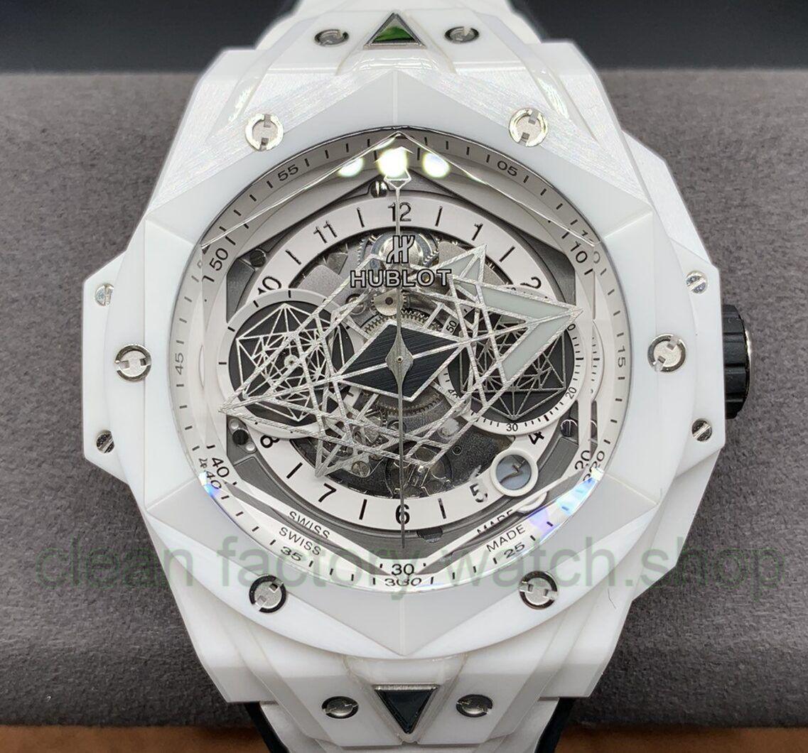 BBF Factory Hublot Big Bang Sang Bleu II 45mm 418.HX.2001.RX.MXM2 White Ceramics White Rubber Strap White Skeletonized Dial 1 BBF Factory Hublot Big Bang Sang Bleu II 45mm 418.HX.2001.RX.MXM2 White Ceramics White Rubber Strap White Skeletonized Dial