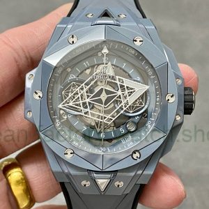 BBF Factory Hublot Big Bang Sang Bleu II 45mm 418.FX.8007.RX.MXM21 Grey Ceramics Grey Rubber Strap Grey Skeletonized Dial 9 f74fcda5 ab79 4e70 9333 b988500baabc Clean Factory Watch