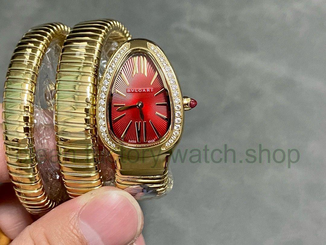 BV Factory Bvlgari Quartz Serpenti 103070 35mm Full Gold Roman Numerals Red (solid) Dial 1 054e4d51 14e0 46df a196 98a883ee1c7f Clean Factory Watch