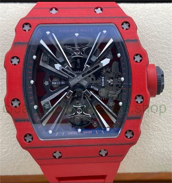 RM Factory Richard Mille RM 12-01 39mm Carbon Fiber Red Rubber Strap Skeletonized Black Dial 1 07f0c3d1 1a72 4773 9ffd 6af6b3a9a0c5 Clean Factory Watch