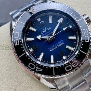 SBF Factory Omega Seamaster Ultra Deep 6000M 215.30.46.21.03.001 45.5mm Full Steel Blue Dial at 45degree angle