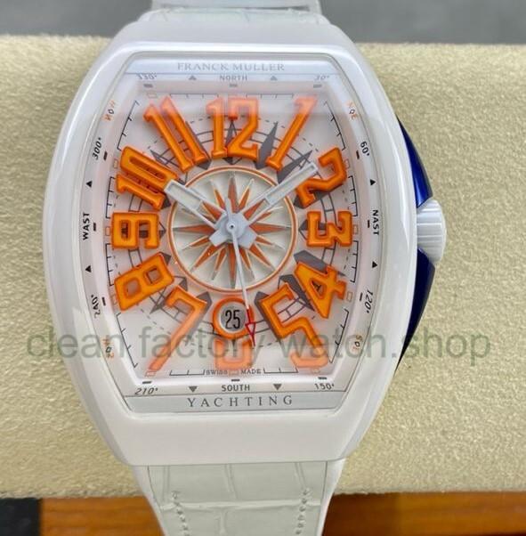 T+plus Factory Franck Muller V45 Yacht Limited Edition 45mm White Ceramic Rubber Strap Orange Arabic Numerals White Dial 1 0ac15c66 2124 4932 8f1e b6085bc55573 Clean Factory Watch