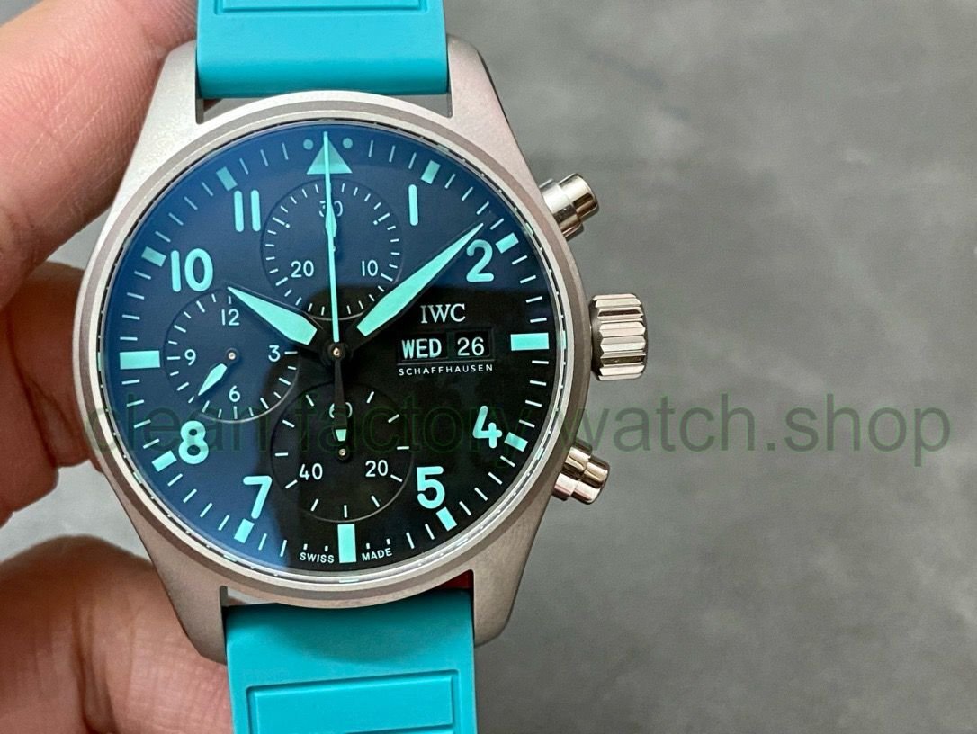 TW Factory IWC Pilot Chronograph IW388108 41mm Titanium Rubber Strap Blue Arabic Numerals Black Dial 1 11238da2 bd1e 4926 bf54 93fcfe421013 Clean Factory Watch