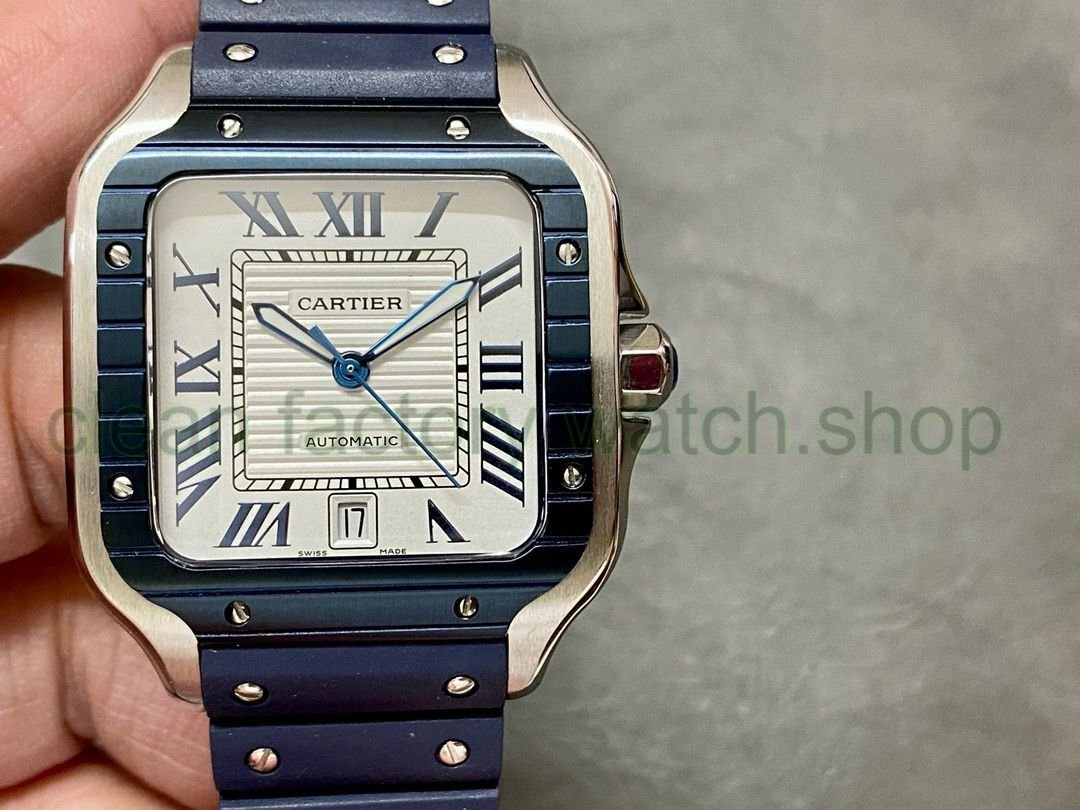 THB Factory Cartier Santos WSSA0047 40mm Steel Rubber Strap Roman Numerals Grey Dial 1 120f995c 08b6 40e7 8881 aee968a2d21d Clean Factory Watch