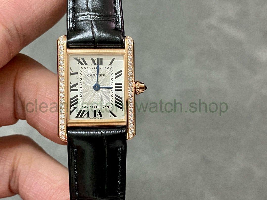 F1 Factory Cartier Tank Louis Cartier WJTA0010 22mm Diamond Bezel Rose Gold Leather Strap Roman Numerals Silver Dial 1 168ba761 477a 45fe b614 38f29d8cb45a Clean Factory Watch