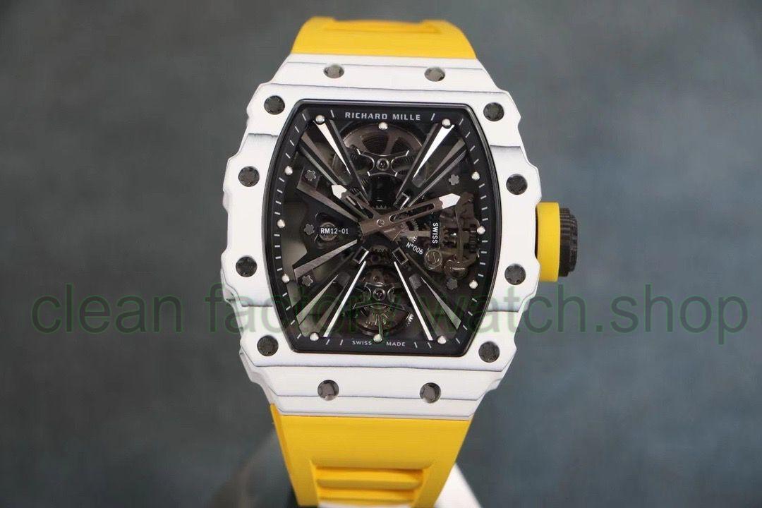 RM Factory Richard Mille RM12-01 39mm Carbon Fiber Yellow Rubber Strap Skeletonized Black Dial 1 181e274c 2d6e 4bfb 8836 56985bb35610 Clean Factory Watch