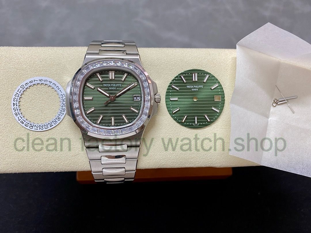 Custom Make Patek Philippe 5711 Modification and customization, fully modified T-shaped moissanite bezel, substitute plate, hands, calendar, deep movement engraving, Patek Philippe Nautilus 5711 1 185A4E1 Clean Factory Watch