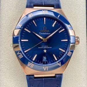 SBF Factory Omega Constellation Co-Axial Master Chronometer 131.63.41.21.03.001 41mm Rose Gold Leather Strap Blue Dial
