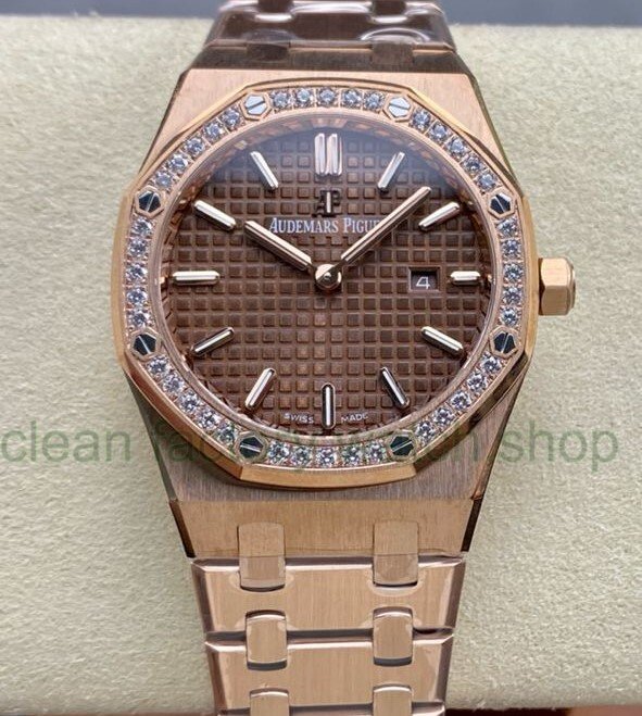 ZF Factory Audemars Piguet Royal Oak Lady 33mm Diamond Bezel Full Rose Gold Brown Dial 1 1b0c91fe aa1c 4a85 aff4 6be8743d8e70 Clean Factory Watch