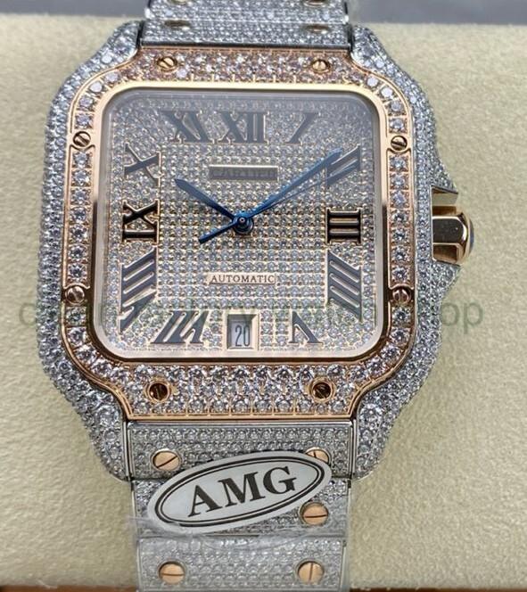 AMG Factory Cartier Full Diamond Santos 40mm Rose Gold Diamond&Steel,Rose Gold Roman Number Diamond Dial 1 1c851136 9b36 478c 9c64 c976d178105b Clean Factory Watch