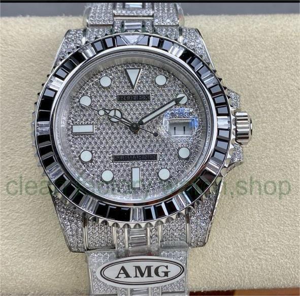 AMG Factory Rolex Submariner Date 116610 40mm Black&White Diamond Bezel Full 904L&Diamond, Diamond Dial