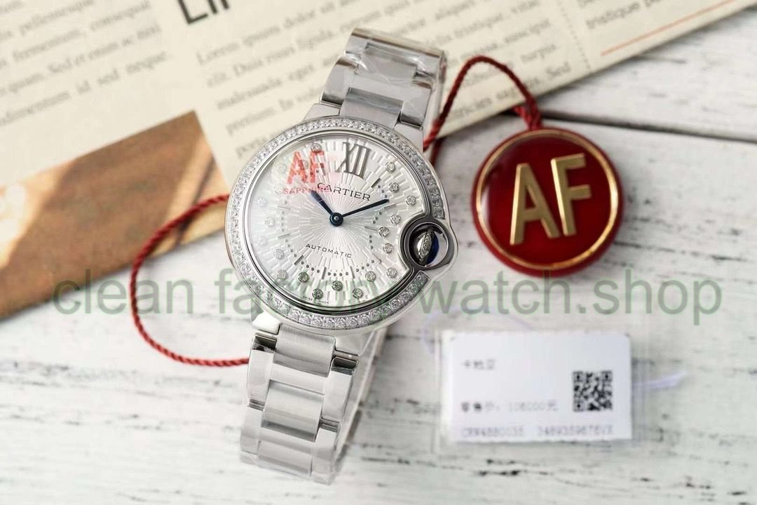 AF Factory Cartier Ballon Bleu W4BB0035 33mm Diamond Bezel Full Steel Diamond&Roman Numerals Silver Dial 1 24bee623 ce08 4422 a843 bf5fc71d8791 Clean Factory Watch
