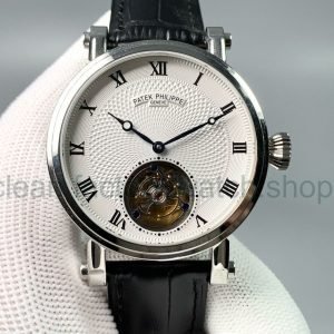 Tourbillon Patek Philippe 42mm Steel Leather Strap Romance Number Silver Dial 12 25407fc3 9cfb 43eb 9010 b715060b0613 Clean Factory Watch