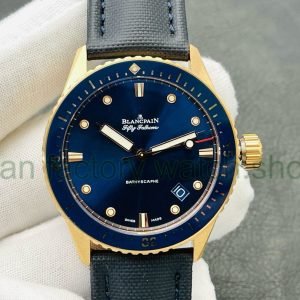 ZF Factory Blancpain Fifty Fathoms Bathyscaphe 5000-36S40-O52A 43mm Rose Gold Textile Strap Blue Dial 20 26d2cd98 6941 4400 a513 39ffc4396da3 Clean Factory Watch