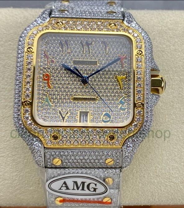 AMG Factory Cartier Full Diamond Santos 40mm,Gold Diamond&Steel Color Arabic Number Diamond Dial 1 30d3a625 25af 4a14 af77 7fc254434aca Clean Factory Watch