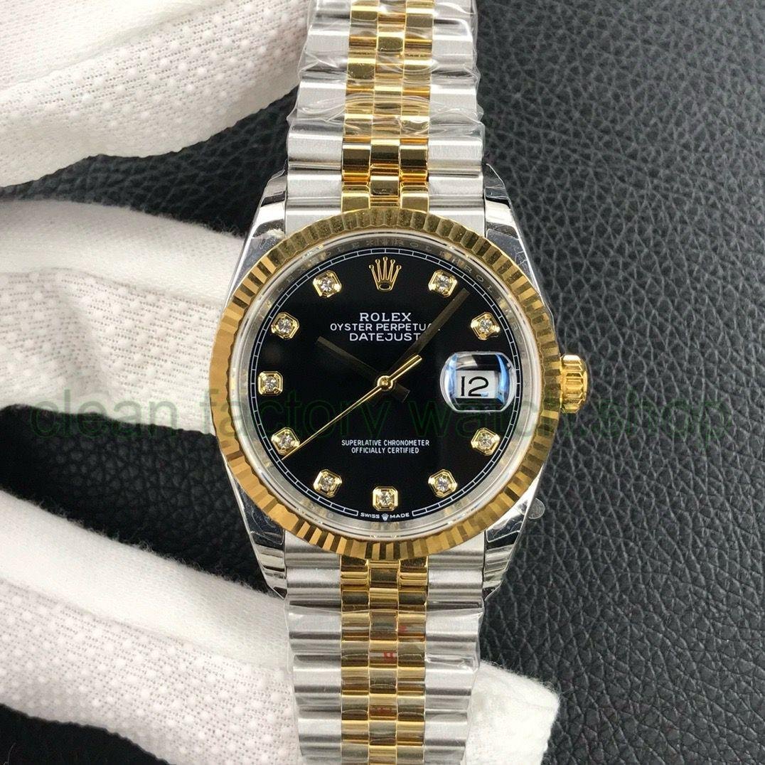EW Factory Rolex Datejust 36 126233-0021 36mm Half Yellow Gold Black Diamond Dial 1 30f92d80 bc78 4ec9 8dd2 f41cc3414026 Clean Factory Watch