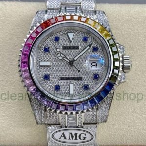 AMG Factory Rolex Submariner Date 116610 40mm Rainbow Diamond Bezel Full 904L&Diamond,Blue Word Pin Diamond Dial 16 31774dc0 aedf 48f1 b6ab a24b4e3a80f2 Clean Factory Watch