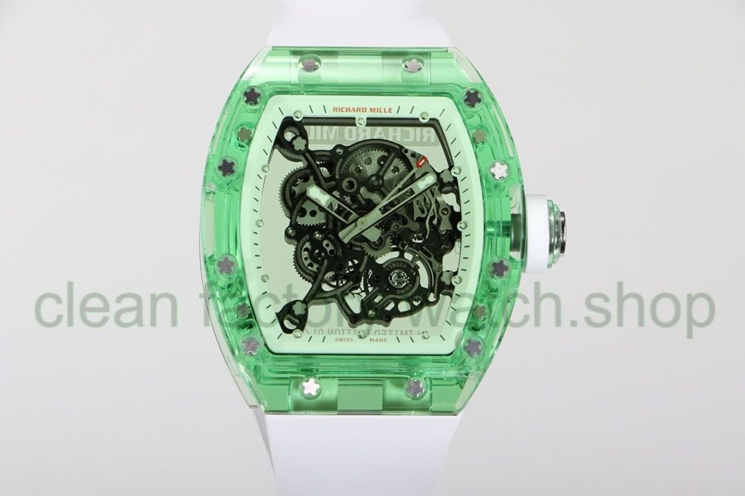 RM Factory Richard Mille RM 055 43mm Green Crystal White Rubber Strap Skeletonized White Dial 1 396ec07b 3dbd 4524 a040 0025efacc111 Clean Factory Watch