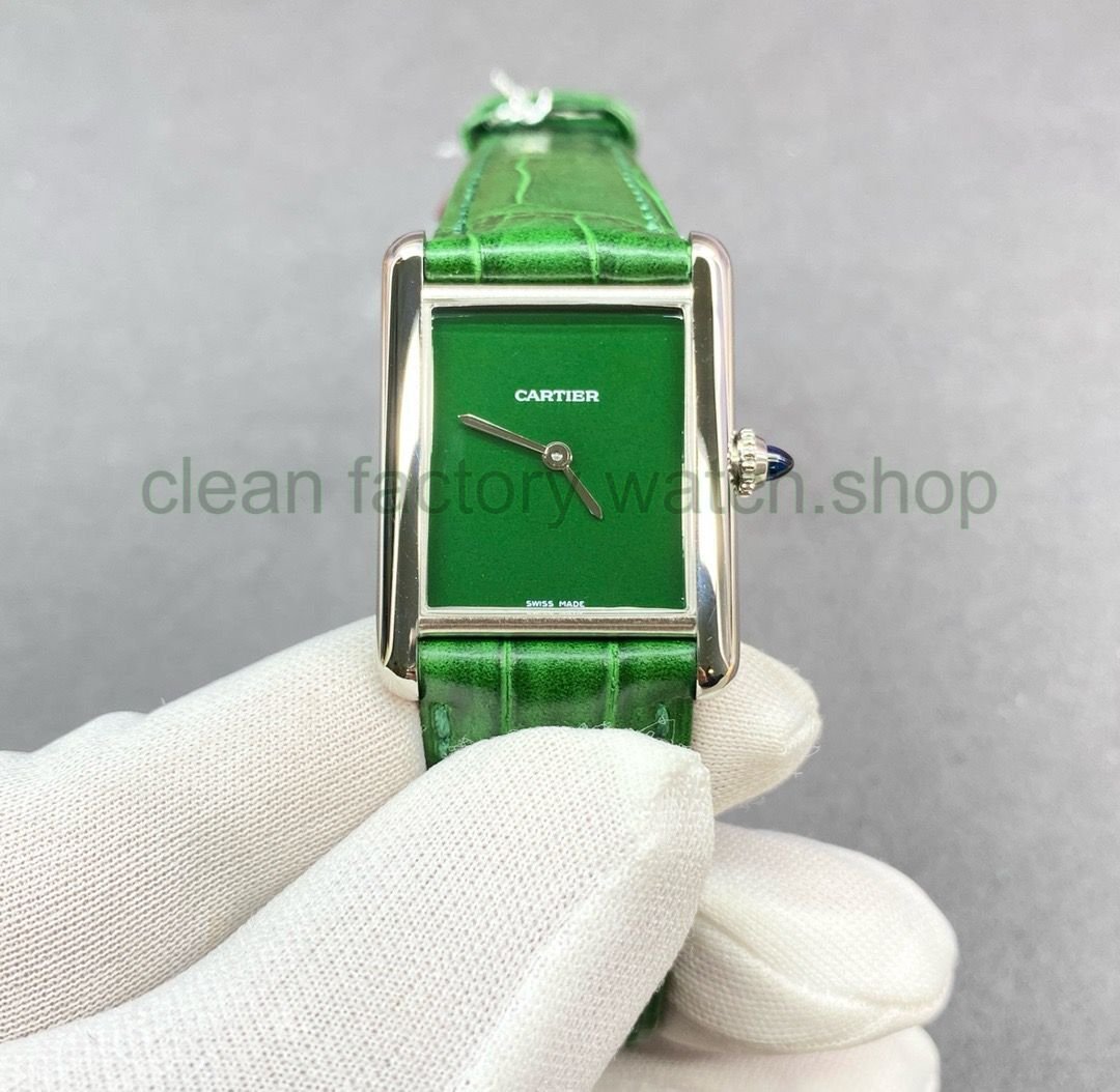 F1 Factory Cartier Tank Louis Cartier WSTA0056 25.5mm Steel Leather Strap Green Dial 1 3acf1695 1062 438f ad61 b297e7d57865 Clean Factory Watch