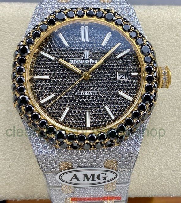 AMG Factory Audemars Piguet Royal Oak Selfwinding 15400 41mm Black Diamond Bezel Full White Diamond&Gold Steel,Black Diamond Dial 1 3c69224d 1386 4c44 98ec da0e1df2171f Clean Factory Watch