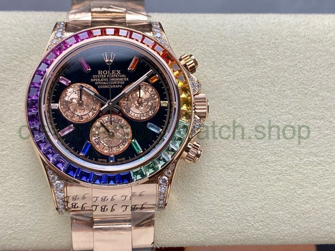 Custom Make Rolex Modified Customized Counterweight Rainbow Di Tiger Diditona 4130 Movement SW Substitute Dial Hand, Exclusive Flat-Cut Colorful Bezel, Moissanite, Deep Glass, Counterweight Technology Improvement, Polishing, Scheduling, And Durability Have Been Improved. 1 3dc2ddab 1c9e 408b a792 79304085df0c Clean Factory Watch