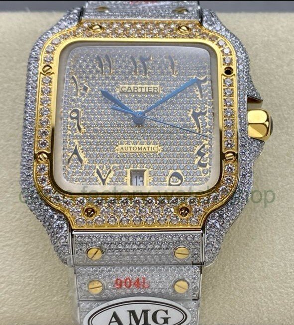 AMG Factory Cartier Full Diamond Santos 40mm,Gold Diamond&Steel Arabic Number Diamond Dial 1 425c524a 5adb 478c 92cc 36107bcc0fdf Clean Factory Watch