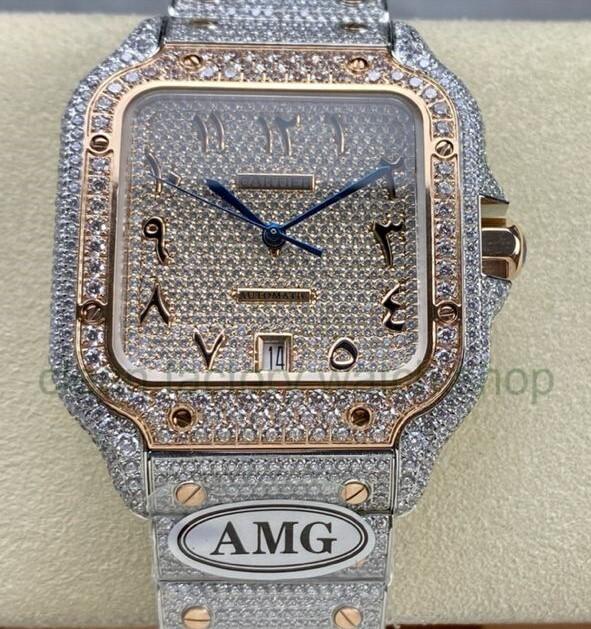AMG Factory Cartier Full Diamond Santos 40mm Rose Gold Diamond&Steel,Rose Gold Arabic Number Diamond Dial 1 431f6bff 149f 42cb 9685 1e4414edf416 Clean Factory Watch