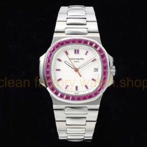 GR Factory Patek Philippe Nautilus with Ruby Diamonds 5711-112P-010 35.2mm Full Platinum White Dial 12 434754b3 1ab5 49f3 8473 3746427d8217 Clean Factory Watch