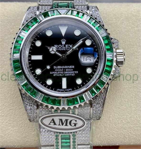 AMG Factory Rolex Submariner Date 116610LN, 40mm Green&White Diamond Bezel Full 904L&Diamond Black Dial 1 449b2b3e b58f 4e97 9dfb 29a4c353adc8 Clean Factory Watch
