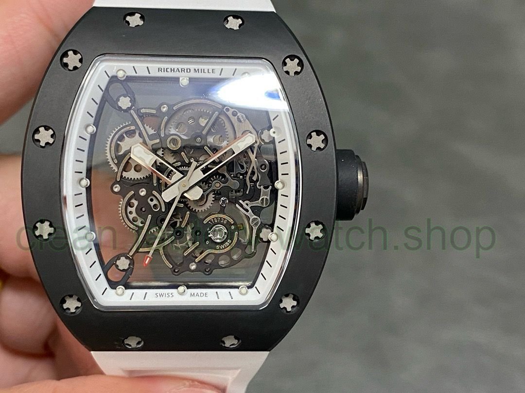 RM Factory Richard Mille RM 055 43mm Black Ceramic White Rubber Strap Skeletonized White Dial 1 46738d55 423c 4c63 9587 594b7dfb59b9 Clean Factory Watch