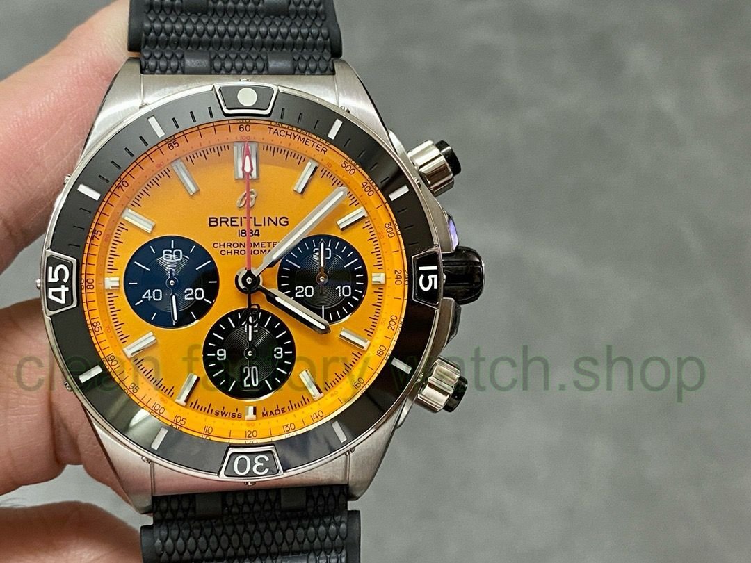BLS Factory Breitling Chronomat 44mm Steel Rubber Strap Black Eye Orange Dial 1 4d63ce11 9822 48ce 9e87 a67afb1d84b1 Clean Factory Watch