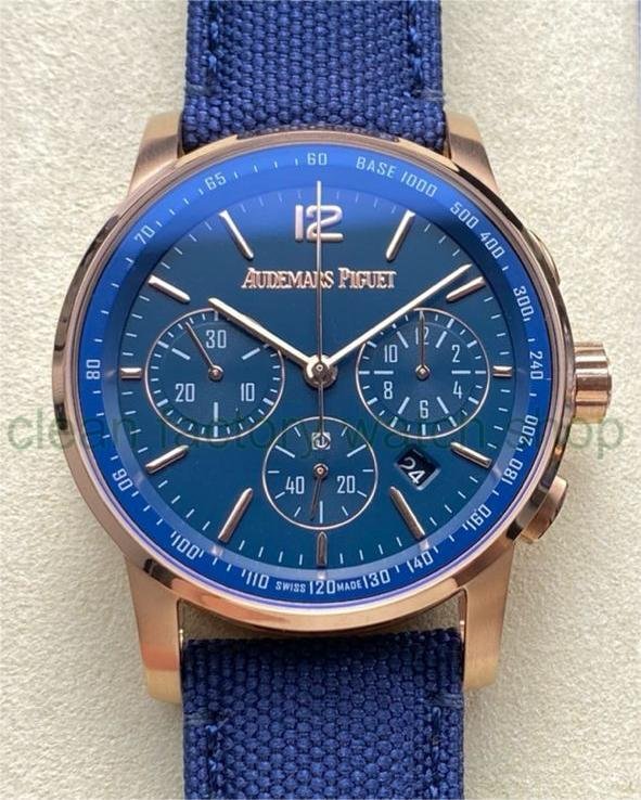 OMF Factory Audemars Piguet Code 11.59 26393OR.OO.A027KB.01 41mm Rose Gold Canvas Strap Blue Dial 1 OMF Factory Audemars Piguet Code 11.59 26393OR.OO.A027KB.01 41mm Rose Gold Canvas Strap Blue Dial