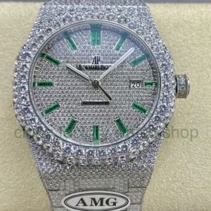 AMG Factory Audemars Piguet Royal Oak Selfwinding 15400 41mm Full Diamond&Steel,Green Diamond Baguette Dial 16 5401bbfe fd56 460f 953f e495eb0a3df9 Clean Factory Watch