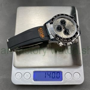 QF Factory ‘counterweight 140g’ Rolex Daytona 126519LN-0006 40mm White Gold Rubber Strap Silver Dial weighs 140g