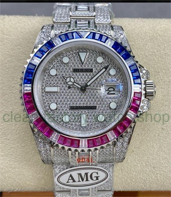 AMG Factory Rolex Submariner Date 116610 40mm Blue&Red Diamond Bezel Full 904L&Diamond, Diamond Dial 1 AMG Factory Rolex Submariner Date 116610 40mm Blue&Red Diamond Bezel Full 904L&Diamond, Diamond Dial