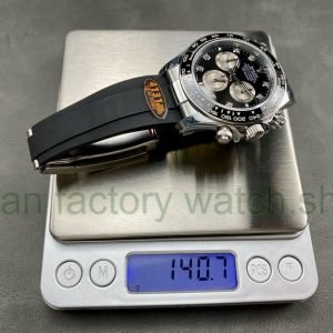 QF Factory ‘counterweight 140g’ Rolex Daytona 126519LN-0004 40mm White Gold Rubber Strap Diamond Black Dial weighs 140.7g