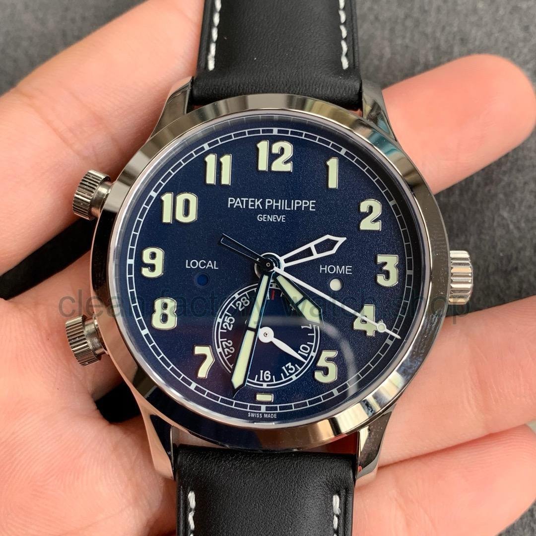 GR Factory Patek Philippe Travel Time 5524G-001 42mm White Gold Leather Strap Arabic Numerals Blue Dial 1 62bcff92 365d 4dd2 a6ed 8b66e2e01a40 Clean Factory Watch