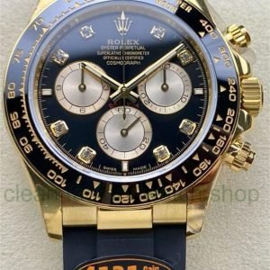 QF Factory ‘counterweight 140g’ Rolex Daytona 126518LN 40mm Yellow Gold Rubber Strap Diamond Black Dial