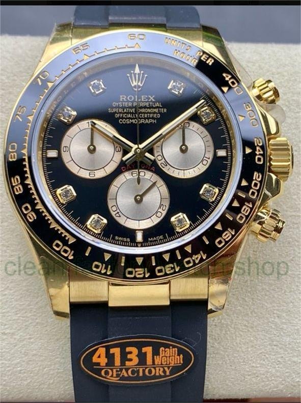 QF Factory ‘counterweight 140g’ Rolex Daytona 126518LN 40mm Yellow Gold Rubber Strap Diamond Black Dial