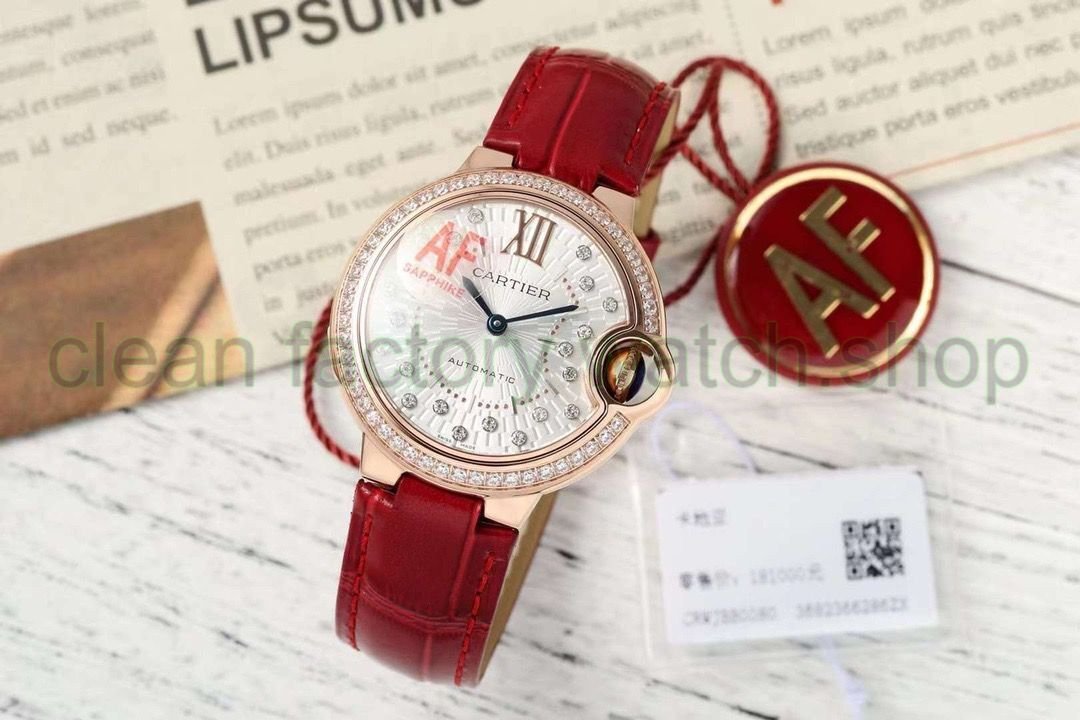 AF Factory Cartier Ballon Bleu WJBB0080 33mm Diamond Bezel Rose Gold Leather Strap Diamond&Roman Numerals Silver Dial 1 6875c8b8 8720 430d 9cc2 544e616b2534 Clean Factory Watch